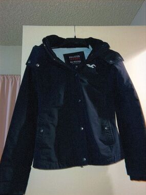 Hollister Navy Hooded All-Weather Jacket with White Logo